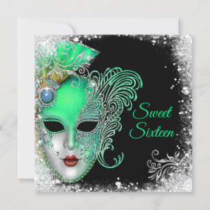 Sweet Sixteen, Masquerade Ball, Glitter Invitation Kaart