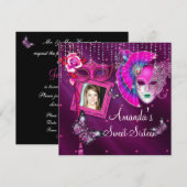 Sweet Sixteen, Masquerade Ball, Mard Gras Kaart (Voorkant / Achterkant)