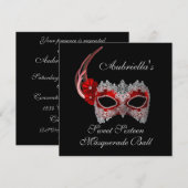 "Sweet Sixteen Masquerade Ball" Rood/wit masker w/ Kaart (Voorkant / Achterkant)