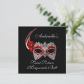 "Sweet Sixteen Masquerade Ball" Rood/wit masker w/ Kaart (Staand voorkant)