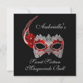 "Sweet Sixteen Masquerade Ball" Rood/wit masker w/ Kaart (Voorkant)