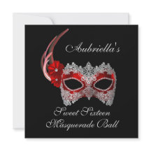 "Sweet Sixteen Masquerade Ball" Rood/wit masker w/
