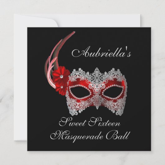 "Sweet Sixteen Masquerade Ball" Rood/wit masker w/ Kaart (Voorkant)