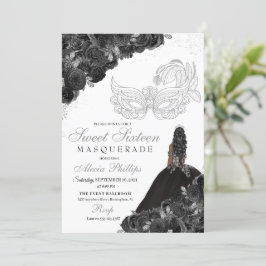 Sweet Sixteen Masquerade Black & Silver Birthday Kaart