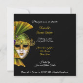 Sweet Sixteen, Masquerade, Gold Glitter Invitation Kaart (Achterkant)