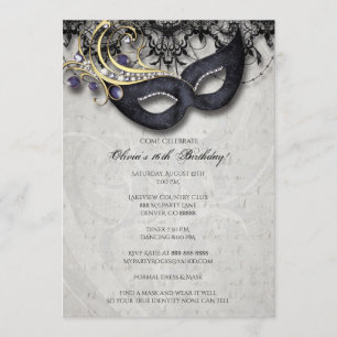 Sweet Sixteen Masquerade Invitation Kaart