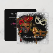 Sweet Sixteen Masquerade, Mardi Gras Uitnodiging (Voorkant / Achterkant)