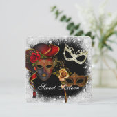 Sweet Sixteen Masquerade, Mardi Gras Uitnodiging (Staand voorkant)