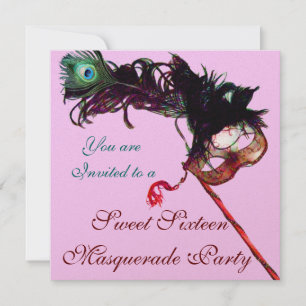 SWEET SIXTEEN MASQUERADE PARTIJ, Roze goud metaal Kaart