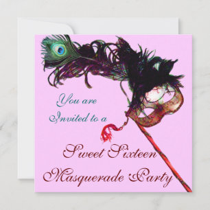 SWEET SIXTEEN MASQUERADE PARTIJ, Roze IJzer Metaal Kaart