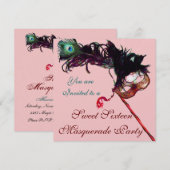 SWEET SIXTEEN MASQUERADE PARTIJ Roze IJzerblauw zw Kaart (Voorkant / Achterkant)