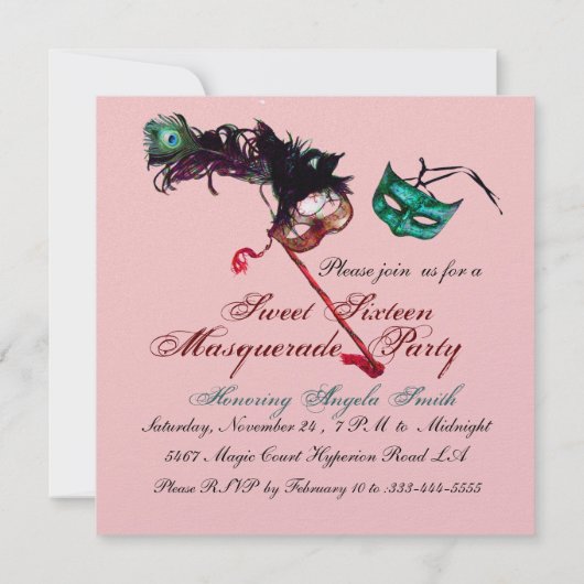 SWEET SIXTEEN MASQUERADE PARTIJ Roze IJzerblauw zw Kaart (Achterkant)