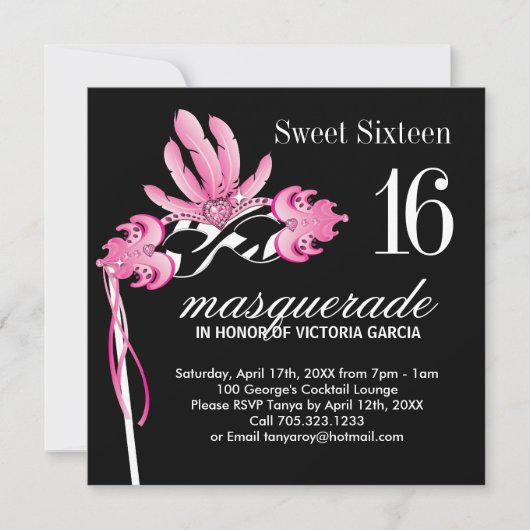 Sweet Sixteen Masquerade Party Invitation Kaart (Voorkant)