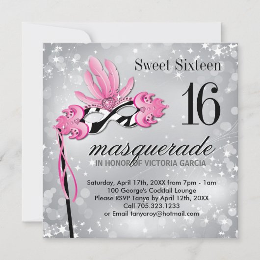 Sweet Sixteen Masquerade Party Invitation Kaart (Voorkant)
