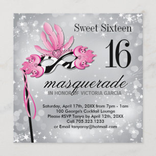 Sweet Sixteen Masquerade Party Invitation Kaart