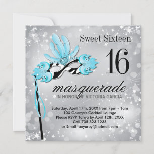 Sweet Sixteen Masquerade Party Invitation Kaart