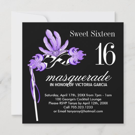 Sweet Sixteen Masquerade Party Invitation Kaart (Voorkant)