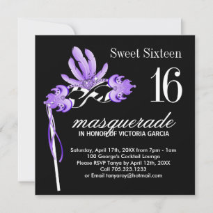 Sweet Sixteen Masquerade Party Invitation Kaart