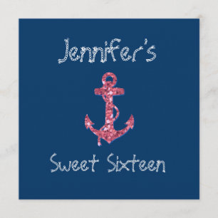 Sweet Sixteen meisje, Nautical Pink Glitter Anchor Kaart