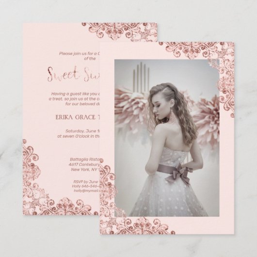 Sweet Sixteen Meisje Trendy Kant Roze Goud (Voorkant / Achterkant)