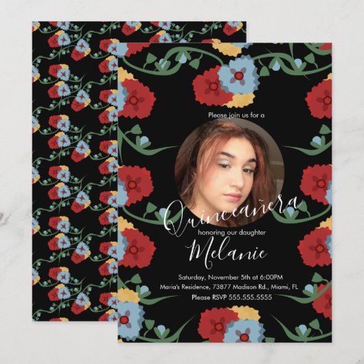 Sweet Sixteen Mexican Fiesta Floral Foto Kaart (Voorkant / Achterkant)