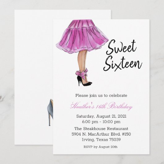 Sweet Sixteen Mode Birthday Uitnodiging (Voorkant / Achterkant)