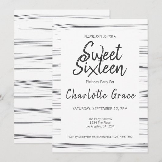 Sweet Sixteen Modern Birthday Party Kaart (Voorkant / Achterkant)