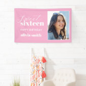 Sweet Sixteen Modern Pink 16e verjaardag foto Spandoek (Insitu)