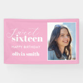 Sweet Sixteen Modern Pink 16e verjaardag foto Spandoek (Horizontaal)