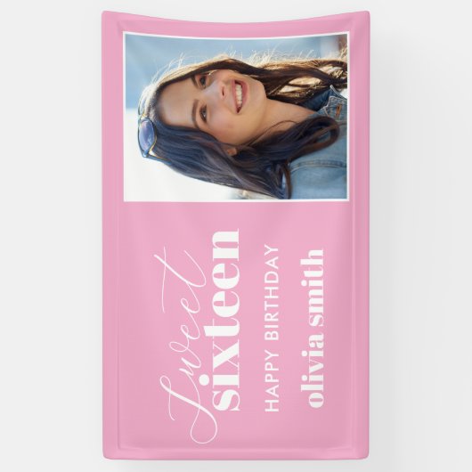 Sweet Sixteen Modern Pink 16e verjaardag foto Spandoek (Verticaal)