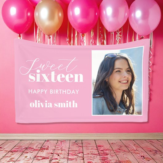 Sweet Sixteen Modern Pink 16e verjaardag foto Spandoek