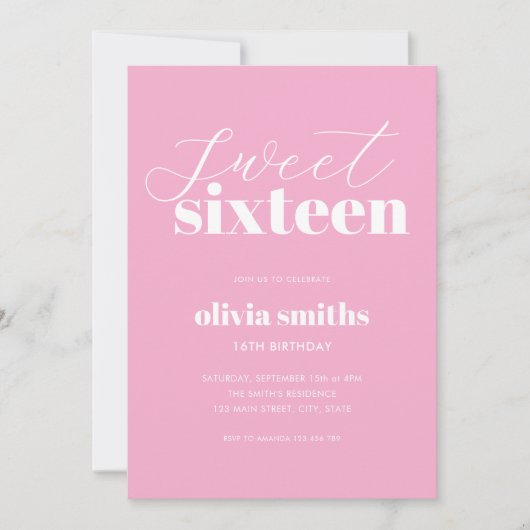 Sweet Sixteen Modern Pink 16e verjaardag Kaart (Voorkant)