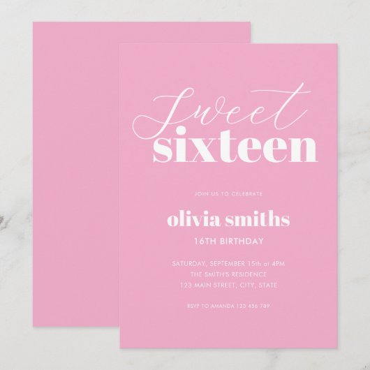 Sweet Sixteen Modern Pink 16e verjaardag Kaart (Voorkant / Achterkant)