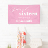 Sweet Sixteen Modern Pink 16e verjaardag Spandoek (Insitu)