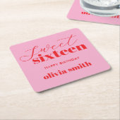 Sweet Sixteen Modern Roze Rood 16e Verjaardag Kartonnen Onderzetters (Schuin)