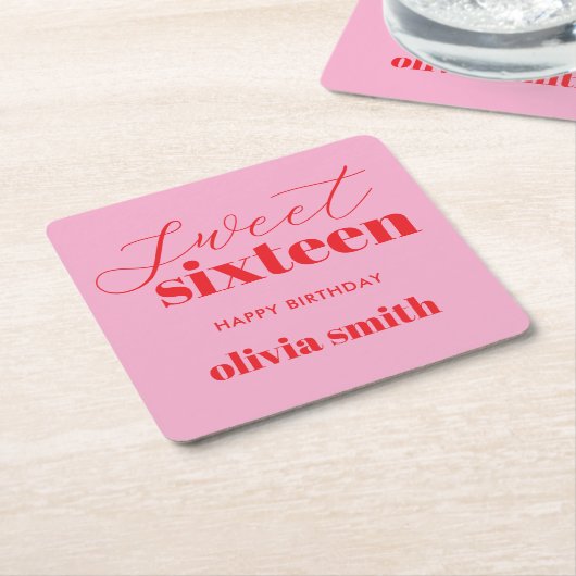 Sweet Sixteen Modern Roze Rood 16e Verjaardag Kartonnen Onderzetters (Schuin)