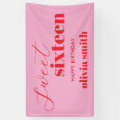 Sweet Sixteen Modern Roze Rood 16e Verjaardag Spandoek (Verticaal)