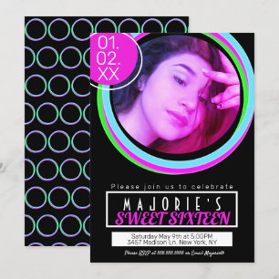 Sweet Sixteen Neon Feest Club Stijl Glow Kaart