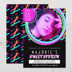 Sweet Sixteen Neon Feest Club Stijl Glow Laser Kaart