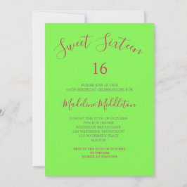 Sweet Sixteen Neon Green Foto Birthday Kaart