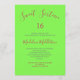 Sweet Sixteen Neon Green Foto Birthday Kaart