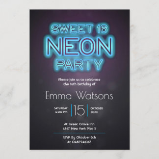 Sweet sixteen Neon Party Blue Kaart