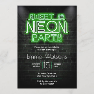 Sweet sixteen Neon Party Kaart