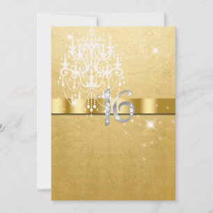 Sweet Sixteen, Nep glitter, Goud, Wit, Op maat Kaart