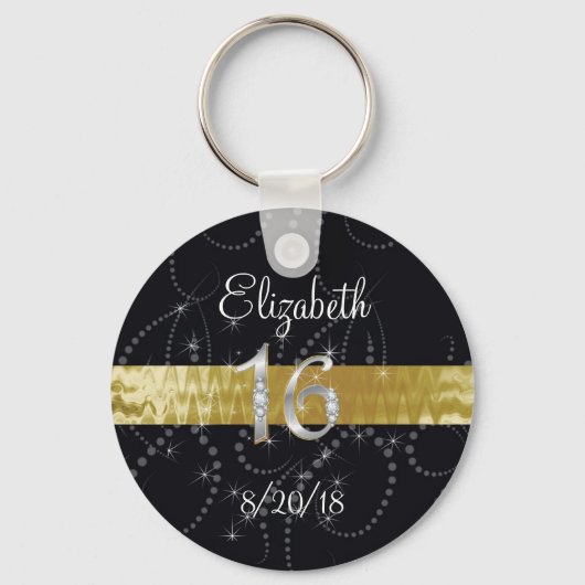 Sweet Sixteen, Nepgoud & Zilver, Feestgunst Sleutelhanger (Voorkant)