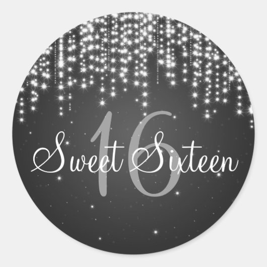 Sweet Sixteen Night Dazzle Zwart Ronde Sticker (Voorkant)