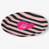 Sweet Sixteen op zwarte & roze gestreept dag Papieren Bordje (Gekanteld)