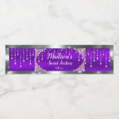 Sweet Sixteen Paars en Zilver Satin, diamanten Waterfles Etiket (Enkel label)