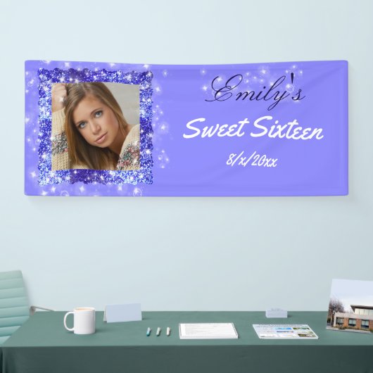 Sweet Sixteen, Paarse glitter, op maat Spandoek (Beurs)