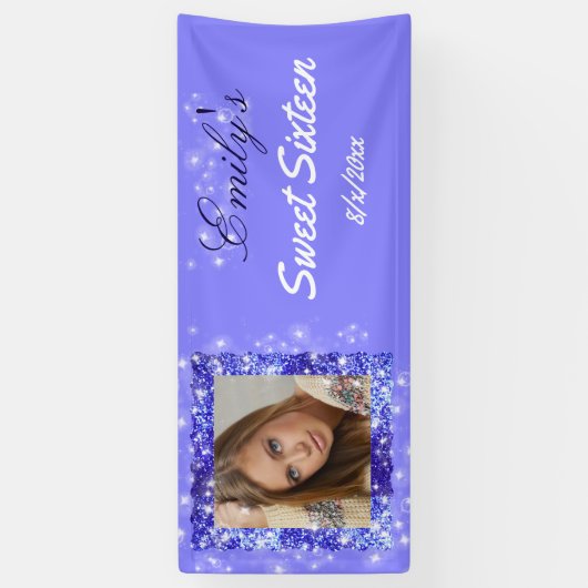 Sweet Sixteen, Paarse glitter, op maat Spandoek (Verticaal)